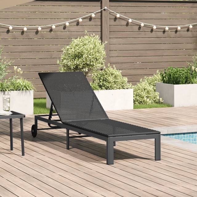 Solstol med hjul Svart Poly Rattan