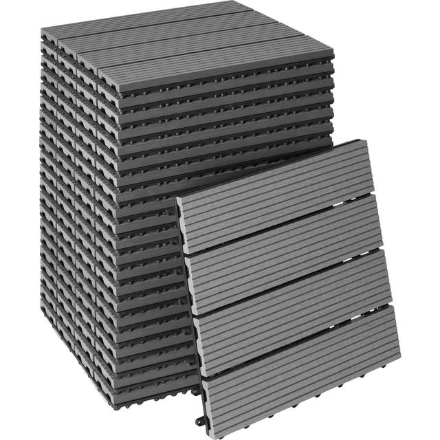 Composite Decking Tegulas - click system, wood look, outdoor safe - grey, Set of 22