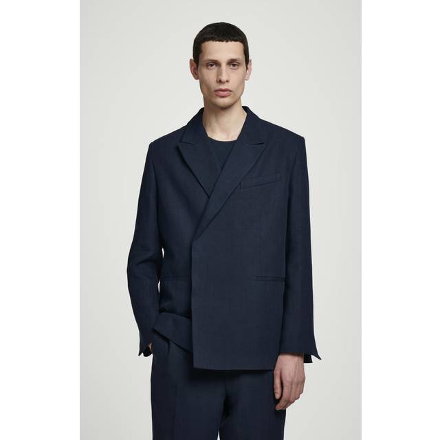 Relaxed Double-Breasted Linen Blazer in Navy - 44