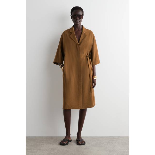 Side-Belt Midi Shirt Dress - Beige - 32