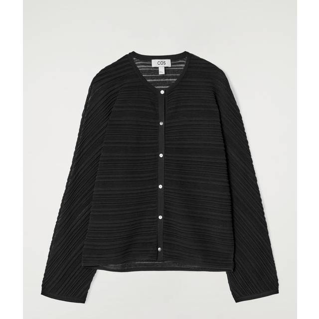 Pleated Knitted Cardigan - Black - M