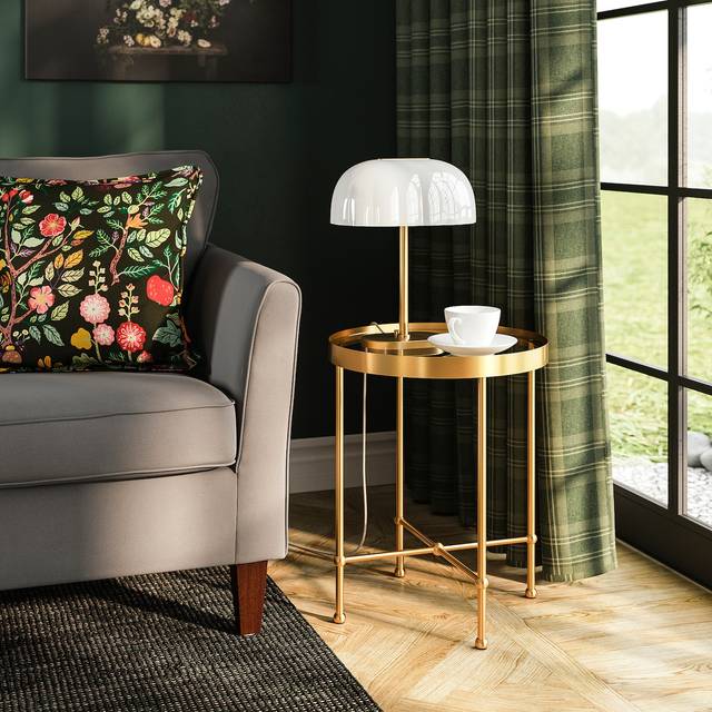 TORSJÖ sidobord, guldeffekt/glas, 45 cm