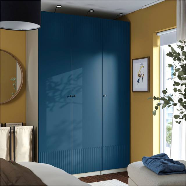 PAX / FYRUDDEN garderobskombination, gråbeige/blå, 150x60x236 cm