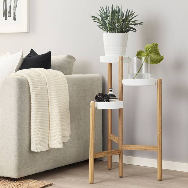 SATSUMAS Piedestal, bambu, vit, Höjd: 78 cm