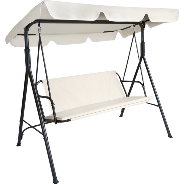 OHS 3 Seater Garden Patio Swing Bench Chair With Canopy - Cream, Cream