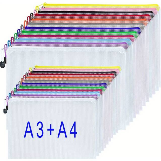 TEMU 24pcs - Wallets A4 Zip Wallets Zip Document Folder Large Zipper File Bags (a3/ A4)