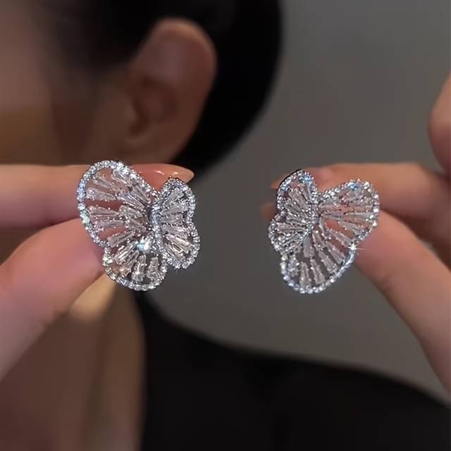 TEMU 1 Pair Luxury Glitter Style Earrings, Synthetic Zirconia Inlaid, Copper Material, Nickel Free Plating, April Birthstone, Valentine's Day Wedding Occasion
