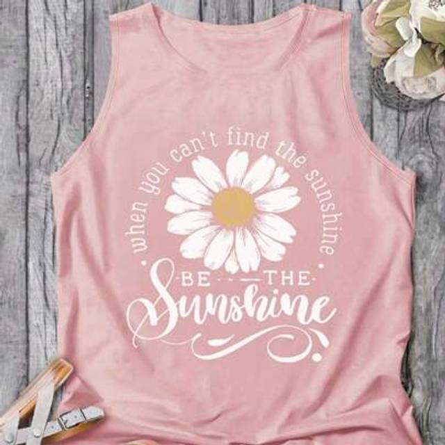 INAWLY Summer Women&#39;s Sleeveless Top With Letter And Flower Patterns When You Can&#39;t Find The Sunshine BE THE Sunshine Graphic Tees Women Tops