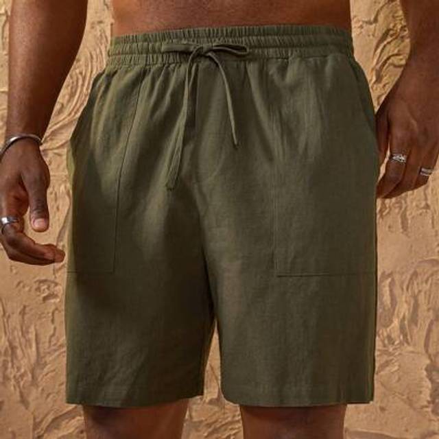SHEIN Linen Bermuda Shorts And Linen Solid Color Loose Knee-Length High Waisted Basic Shorts With Side Pockets Fashionable Style