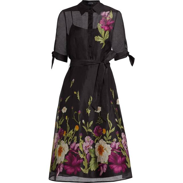 Floral-Print Silken Linen Midi Shirtdress - BLACK MULTI - 6