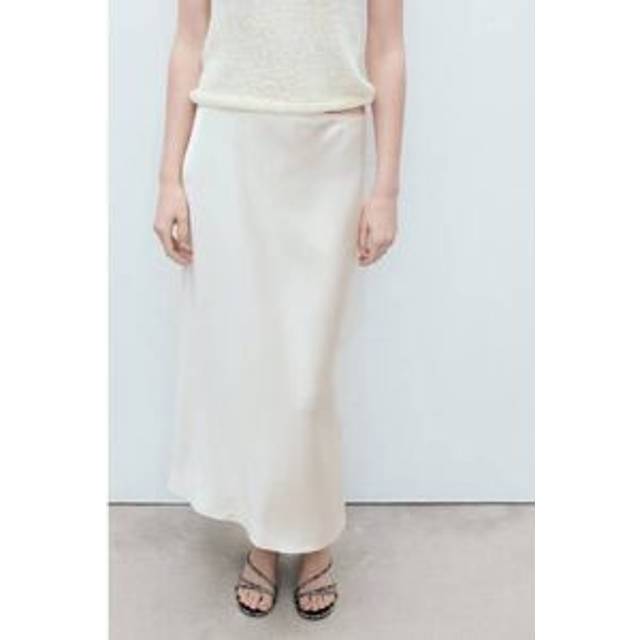 Midi satin skirt ecru - Woman - M - MANGO - Ecru