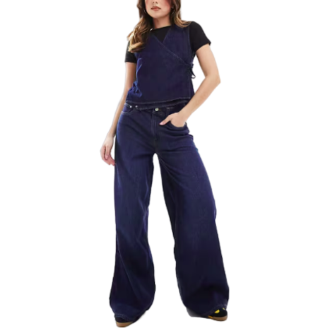 ASOS DESIGN – Marinblå jeans med vida ben
