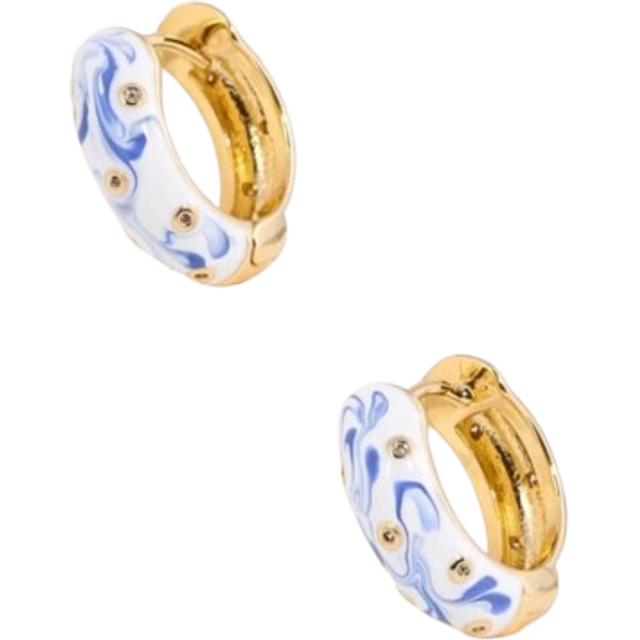 SHEIN 1pair Chinese Style Blue-And-White Porcelain Enamel Cloisonne Hoop Earrings With 18k Gold-Plated