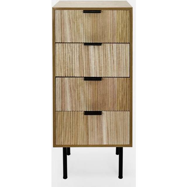 Ribbed Bedside Table Modern Bedroom 4 Draw Office Nightstand - Natural - One Size