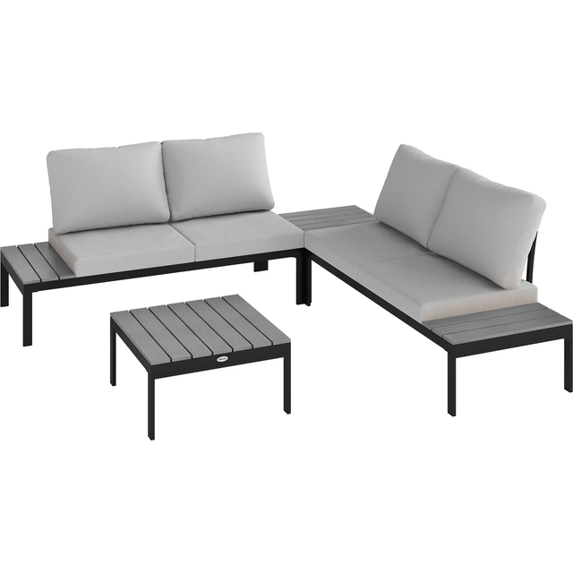 Outsunny 4 Seater Garden Corner Sofa Set with Removable Thick Cushions Grey, Grey