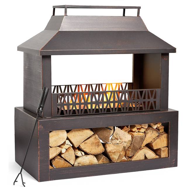 VonHaus Outdoor Fireplace with Fire Poker - Black - 109 x 64 x 134cm