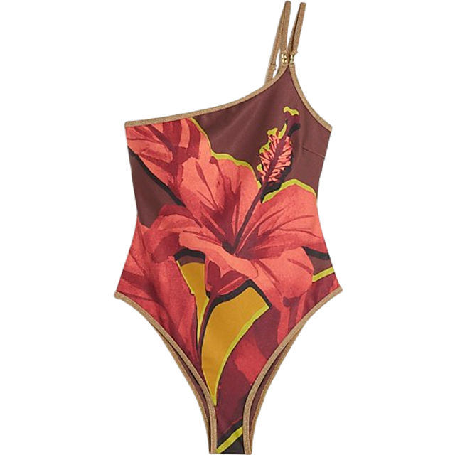 River Island Womens Brown One Shoulder Floral Swimsuit - 6