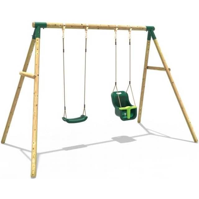 Rebo - Wooden Garden Swing Set with Standard Seat and Baby Seat - Luna Green