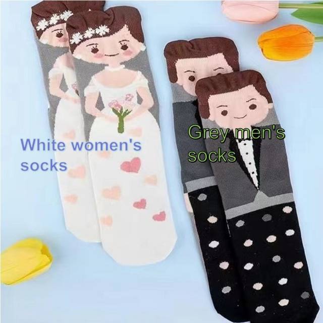 TEMU Wedding Socks Set Bridal Groom Mid-calf Socks Couple's Mid-calf Socks Wedding Gift Breathable Sweat-absorbent Valentine's Day Mid-calf Socks