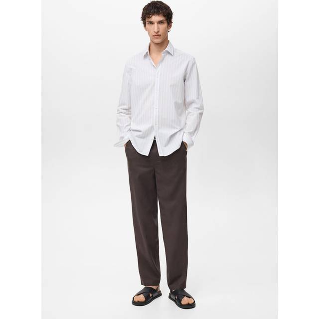 100% cotton regular-fit striped shirt white - Man - L - MANGO MAN - White