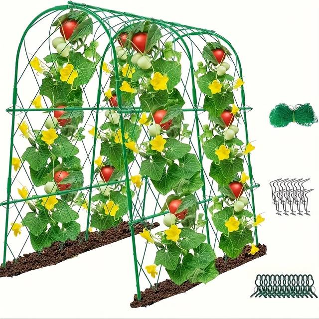 TEMU Sturdy 48x48" Metal Arch Garden Trellis With Mesh Netting - Climbing Plants, Vegetables, - Rust-proof Outdoor Support Frame