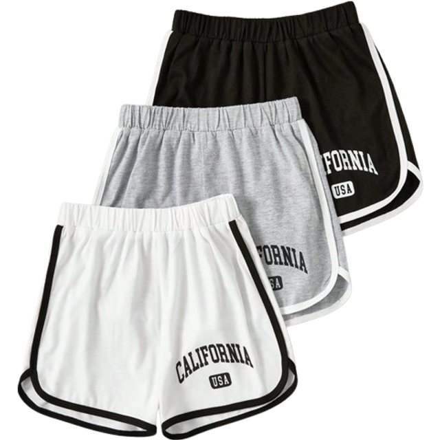 SHEIN Tween Girl 3pcs Letter Graphic Contrast Binding Shorts