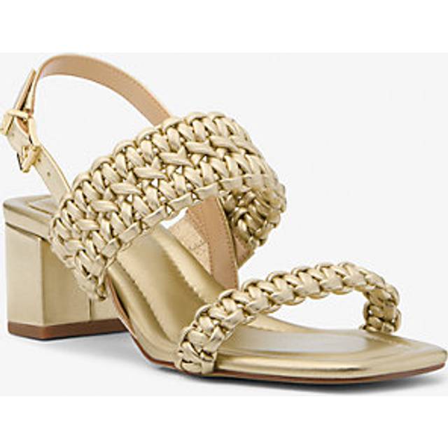 MK Audrina Metallic Woven Block Heel Sandal - Gold - Michael Kors