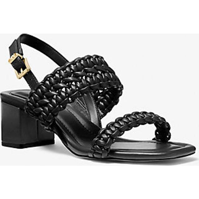 MK Audrina Woven Block Heel Sandal - Black - Michael Kors