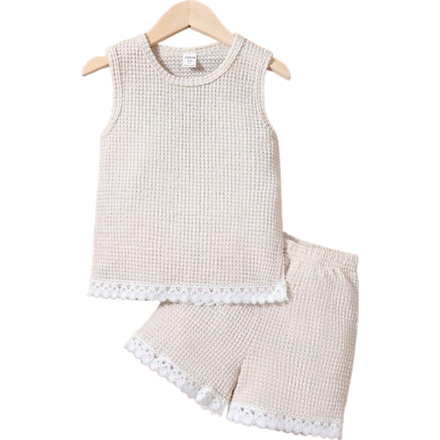 SHEIN Young Girl Guipure Lace Trim Tank Top & Shorts Set