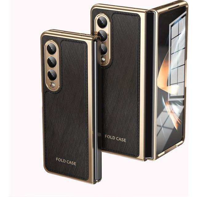 TEMU Wire Folding Luxury Textured Phone Case With Built-in Tempered Glass For Galaxy Z Fold 3 4 5 6