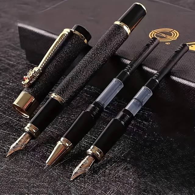 TEMU 3pcs Metal Fountain Pens With Iridium Nibs (0.38mm/0.5mm/1.0mm) - Ideal For Writing & Drawing, Gift