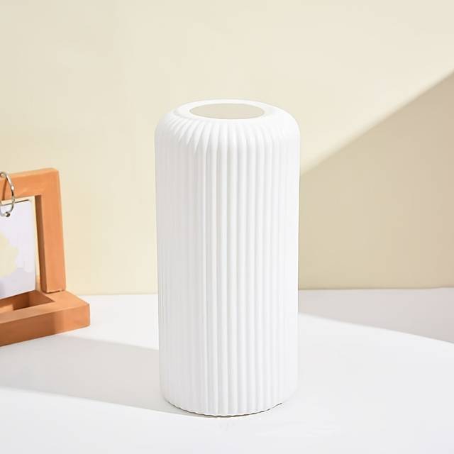 TEMU Vertical Striped Plastic Vase For Flower Arrangement, Modern Minimalist Lantern-style, Suitable For Office And Home Decor, Can .