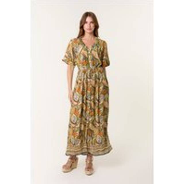 Blue Vanilla Green Border Print Maxi Dress - s/m