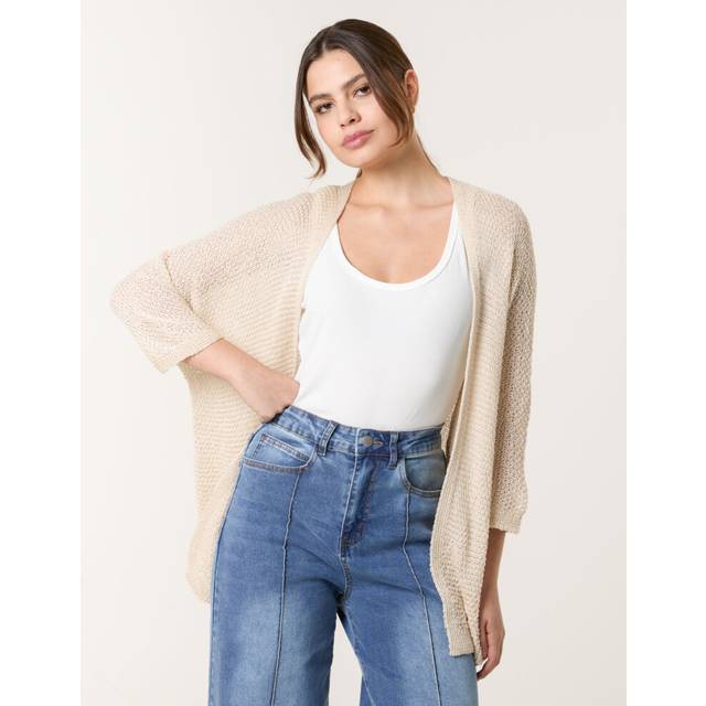 Blue Vanilla Beige Pointelle Knit Cardigan - M/L