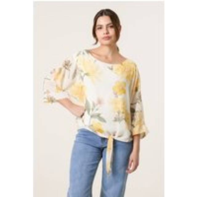 Floral Chiffon Batwing Blouse - M/L / LEMON