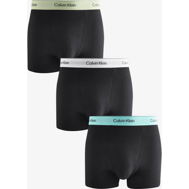 Men's Calvin Klein 3 Pack Mens Relaxed Dart Trunk - White Beau Blue Leafy Fun - Size: 14.5/15/15.5/16/13/13.5/14 - white beau blue leafy fun