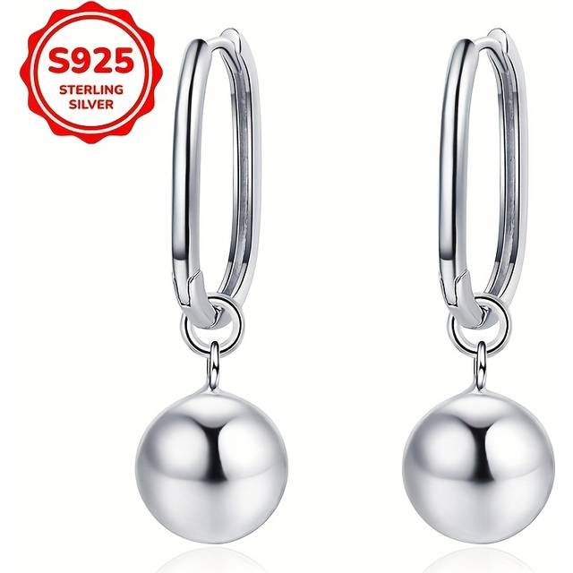 TEMU 1 Pair Women's Earrings Simple And High-end Geometric Glossy Large Round Bead Pendant Earrings 925 Silvery 3.2g Daily Versatile Holiday Party