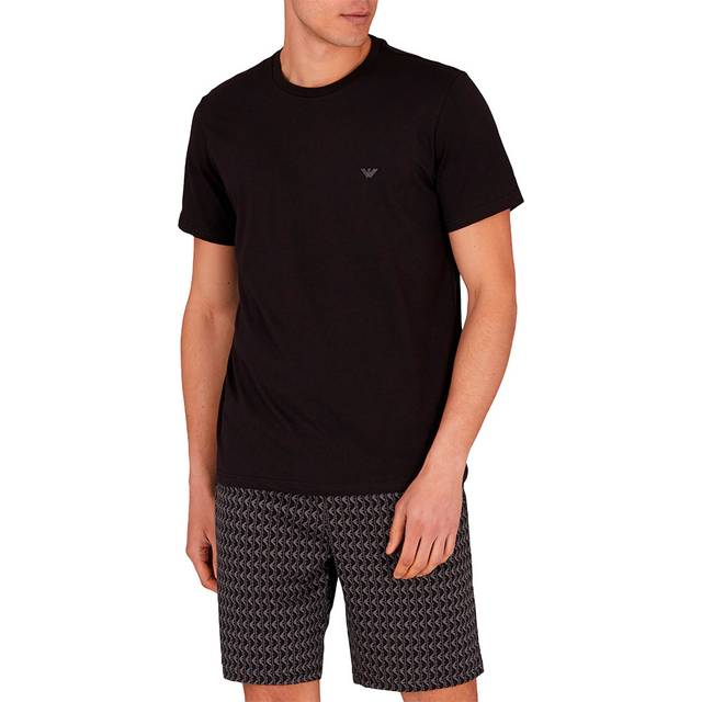 Emporio Armani för män. EM000399_AF10801 Bermudashorts pyjamasshorts med blandat marinblått tryck (M), Hemkläder, Bomull, Kort ärm, Marino (M)