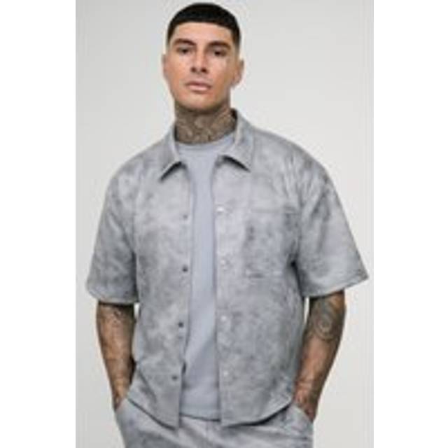 Tall Antique Faux Suede Boxy Oversized Shirt - Grey - XXL