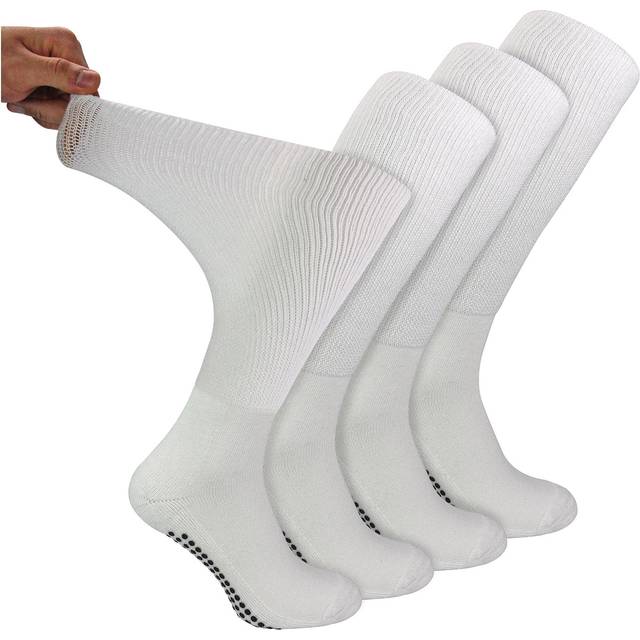 4 Pack Long Bamboo Diabetic Socks With Grips and Women - White - 6-8
