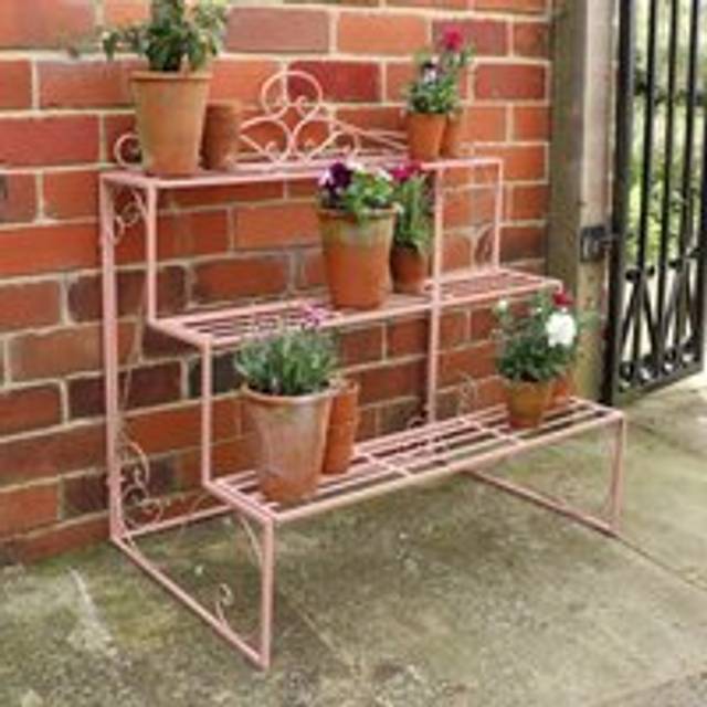 Pink Metal Three Tier Plant Stand Material: Garden