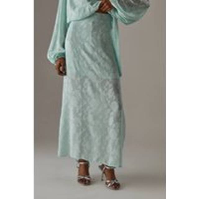 Womens Chiffon Jacquard Bias Maxi Skirt - Green - 10