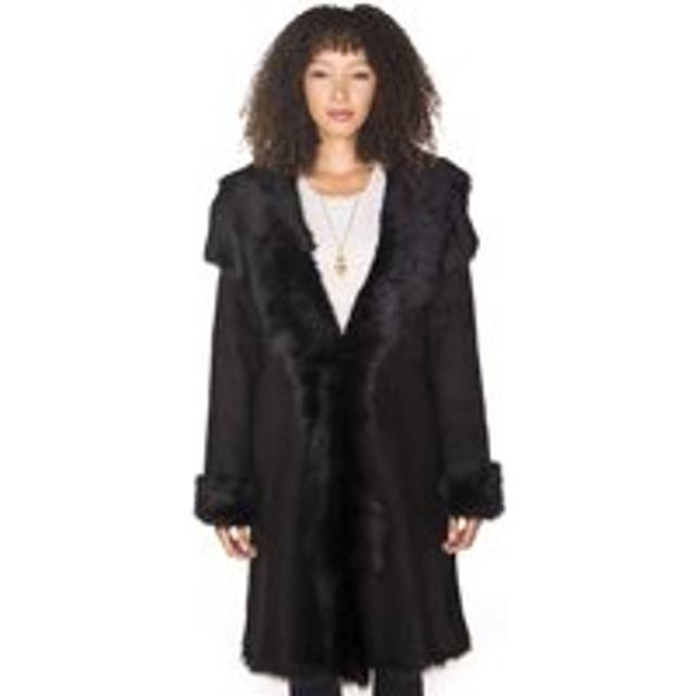 Womens Toscana Sheepskin Suede Trench Coat-Rochester - Black - 8