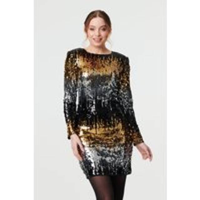 Sparkly Sequin Long Sleeve Mini Dress - Metallics