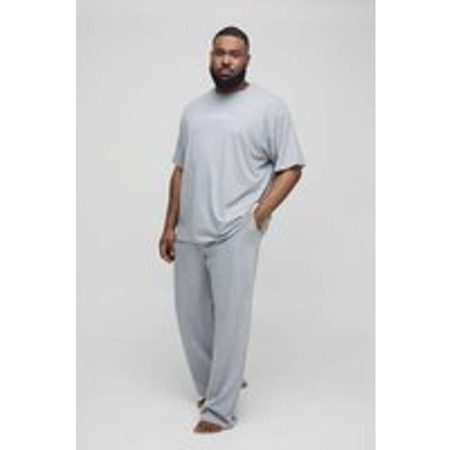 Plus Pour Home Print T-shirt and Jogger Lounge Set - Grey - 4XL