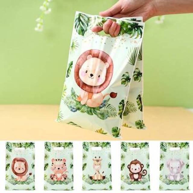 SHEIN 50pcs Jungle Animal Handbags Gift Bags, Jungle Animal Theme Birthday Babe Shower Gift Party Packaging Bags, Jungle Animal Theme Gift Bags Gift Packagi