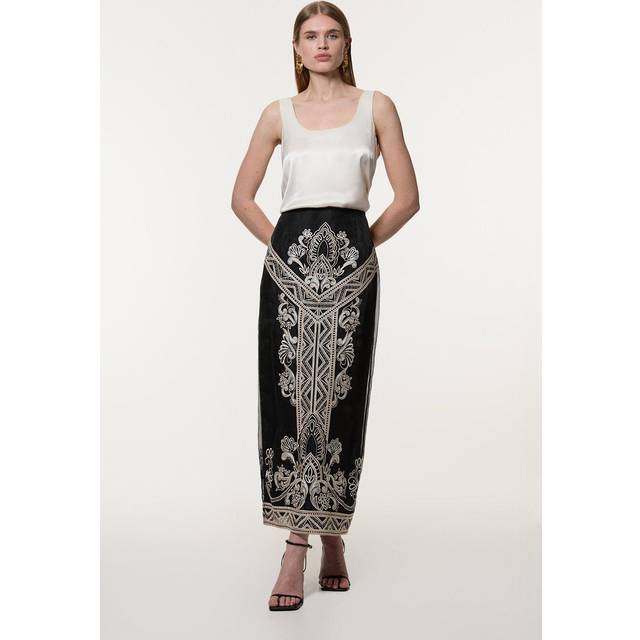 Tall Embroidered Organdie Woven Midi Skirt - Black