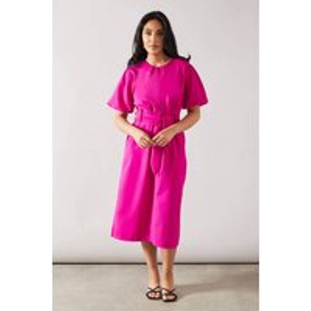 Womens Petite Tailored Crepe Pencil Dress - Magenta - 16