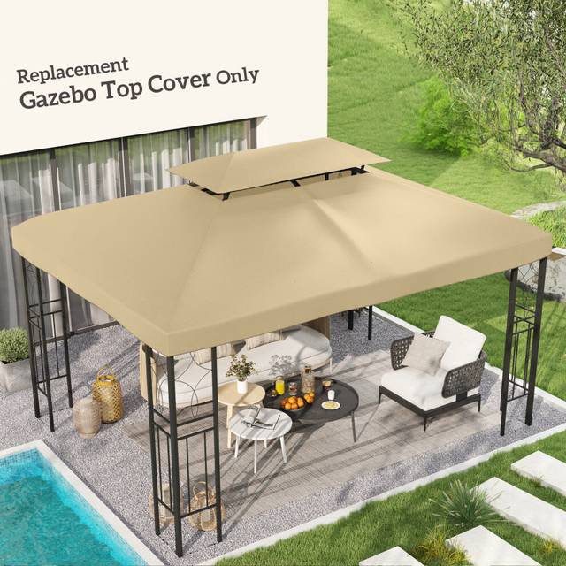 Outsunny 3x4m Gazebo Replacement Roof Canopy 2 Tier Top UV Cover Cream White, Cream