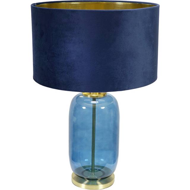 ValueLights Leigh Velvet & Gold Shade Navy & Gold Glass Table Lamp